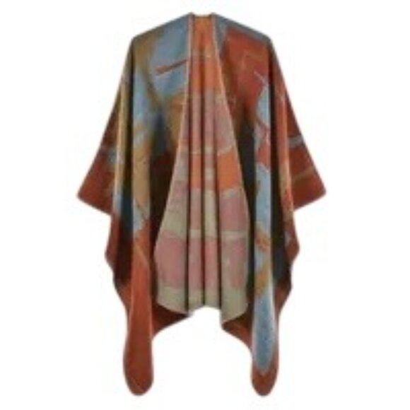 2/$30 Boho Style Poncho Blanket Shawl Abstract Patterns & Warm Tones - Picture 4 of 11